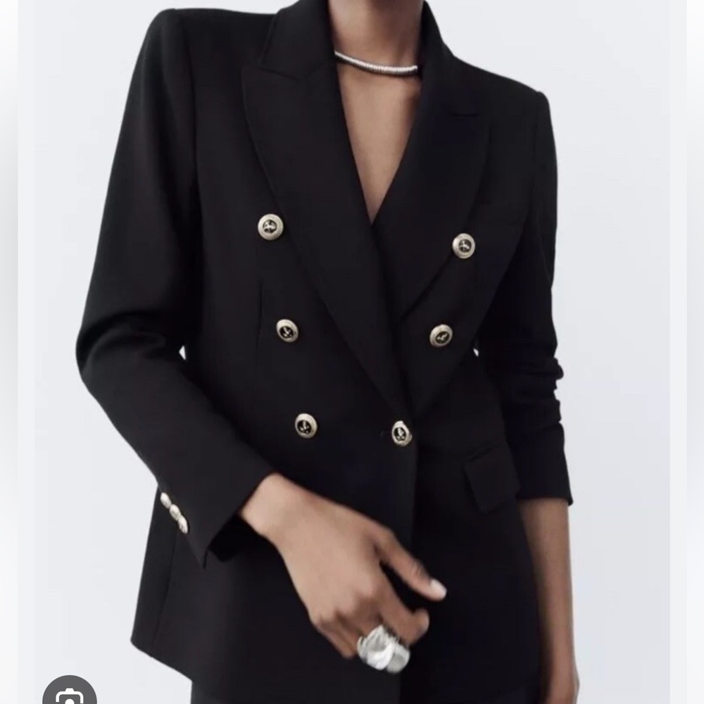 Zara Black Double-Breasted Blazer with Nautical Design